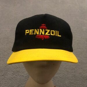 Vintage Pennzoil Snapback Trucker Hat Black‎ Yellow Racing Gas Oil Cap